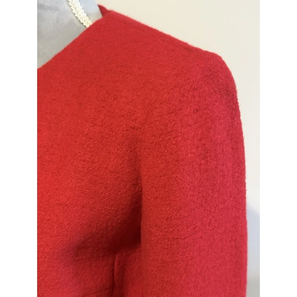 Talbots Size 8 Red Boiled‎ Wool Full Zip Cropped Blazer Jacket Sweater Christmas